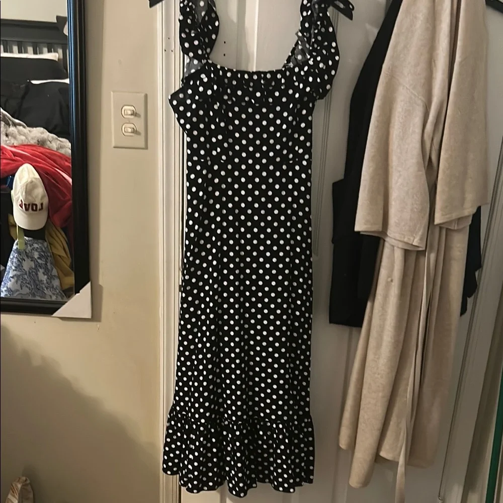 Kate Spade Dot Dot Dot Ruffle Midi Dress, Size Small, Black and White